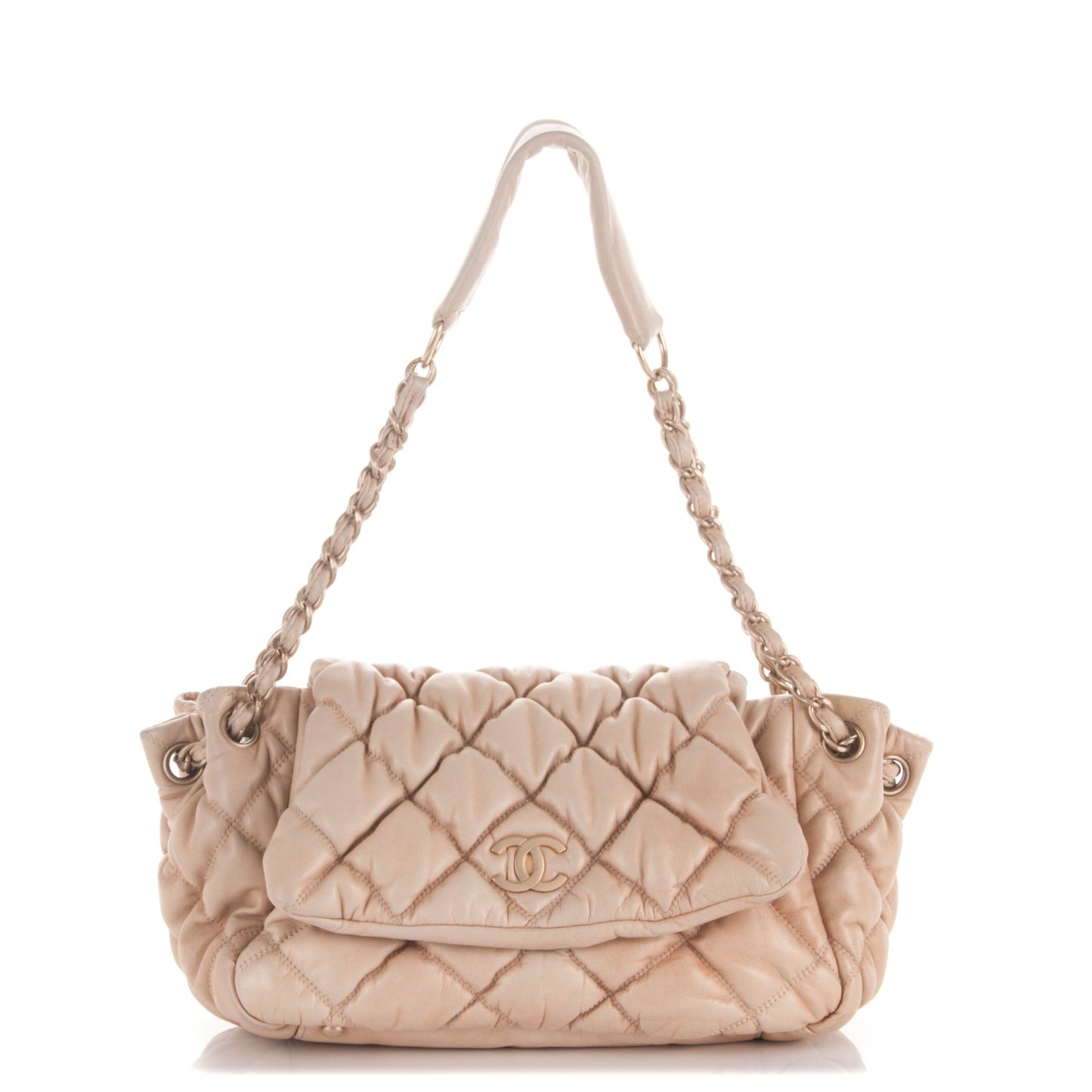 Lambskin Bubble Quilt Accordion Flap Beige