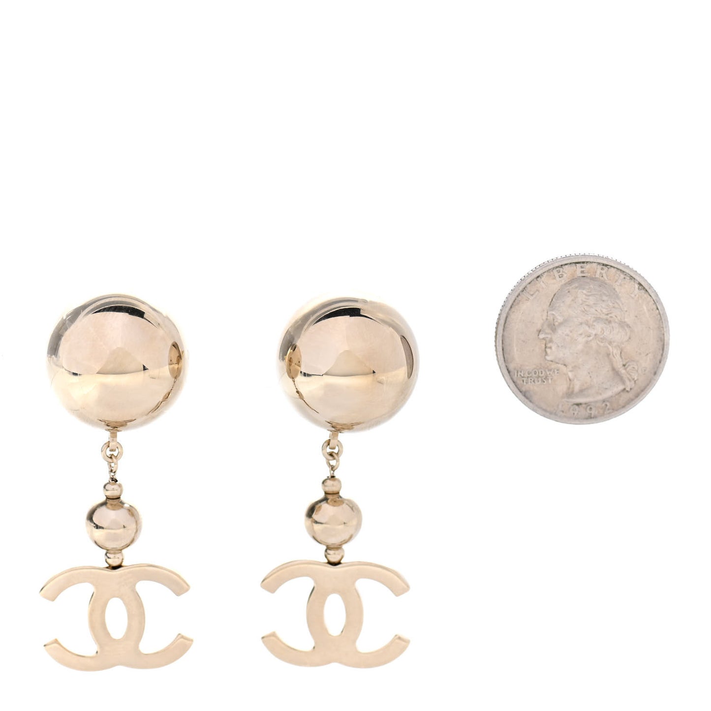 Metal CC Drop Earrings Gold