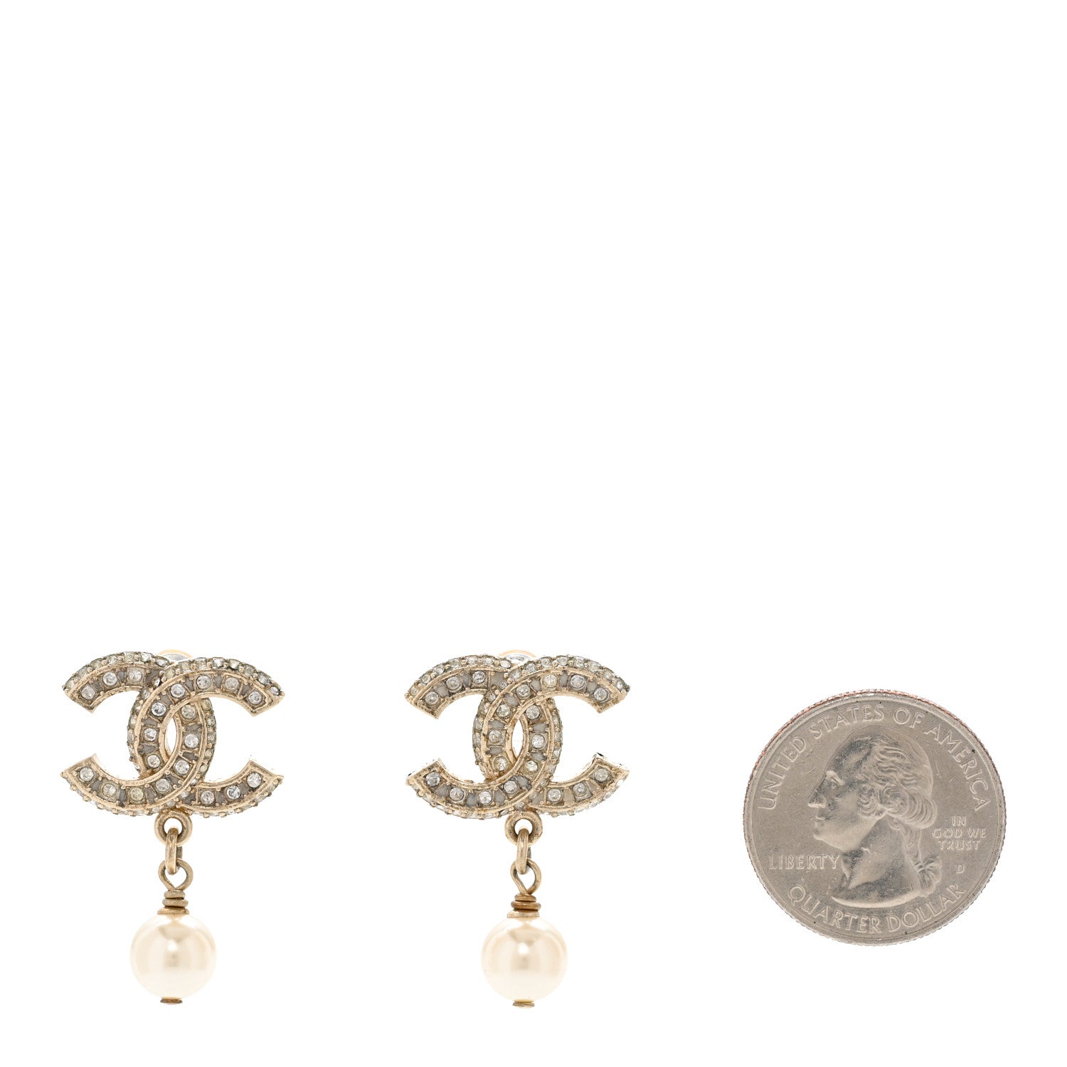Chanel Crystal Pearl CC Drop Earrings Gold 2 of 5