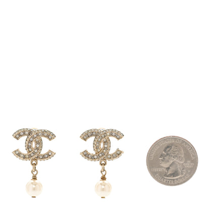 Chanel Crystal Pearl CC Drop Earrings Gold 2 of 5