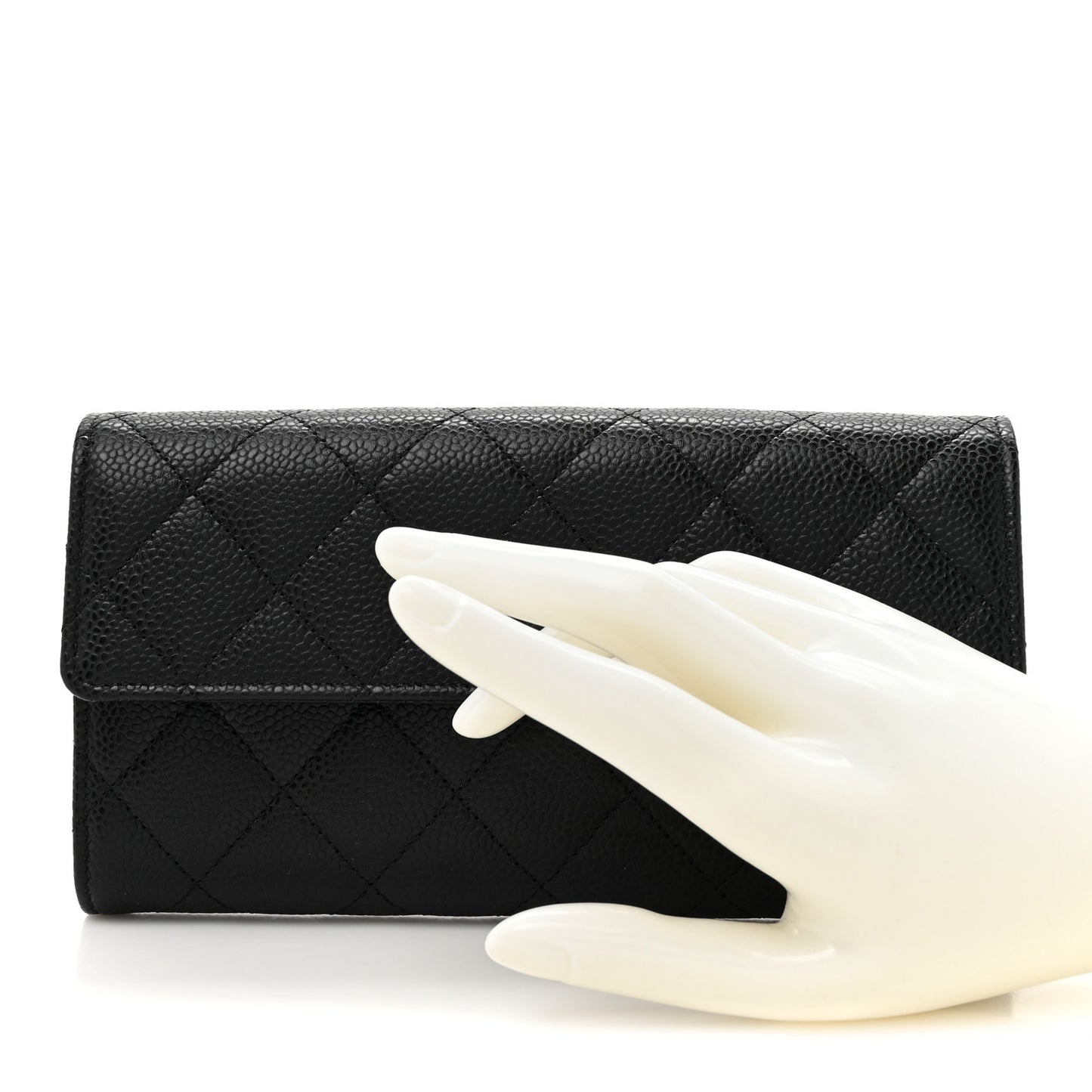 Caviar Quilted Large Gusset Flap Wallet Black