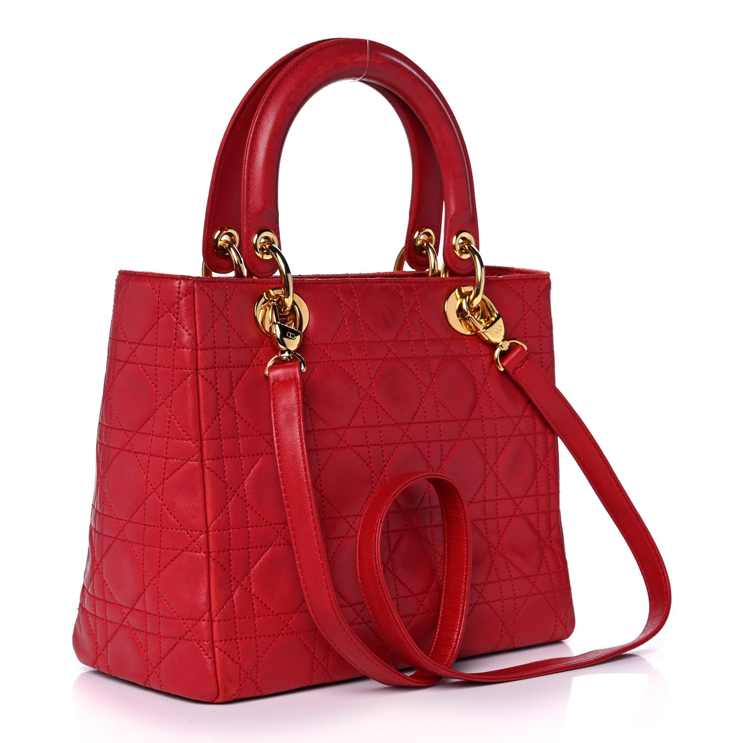 Christian Dior Lambskin Cannage Medium Lady Dior Red 2 of 12