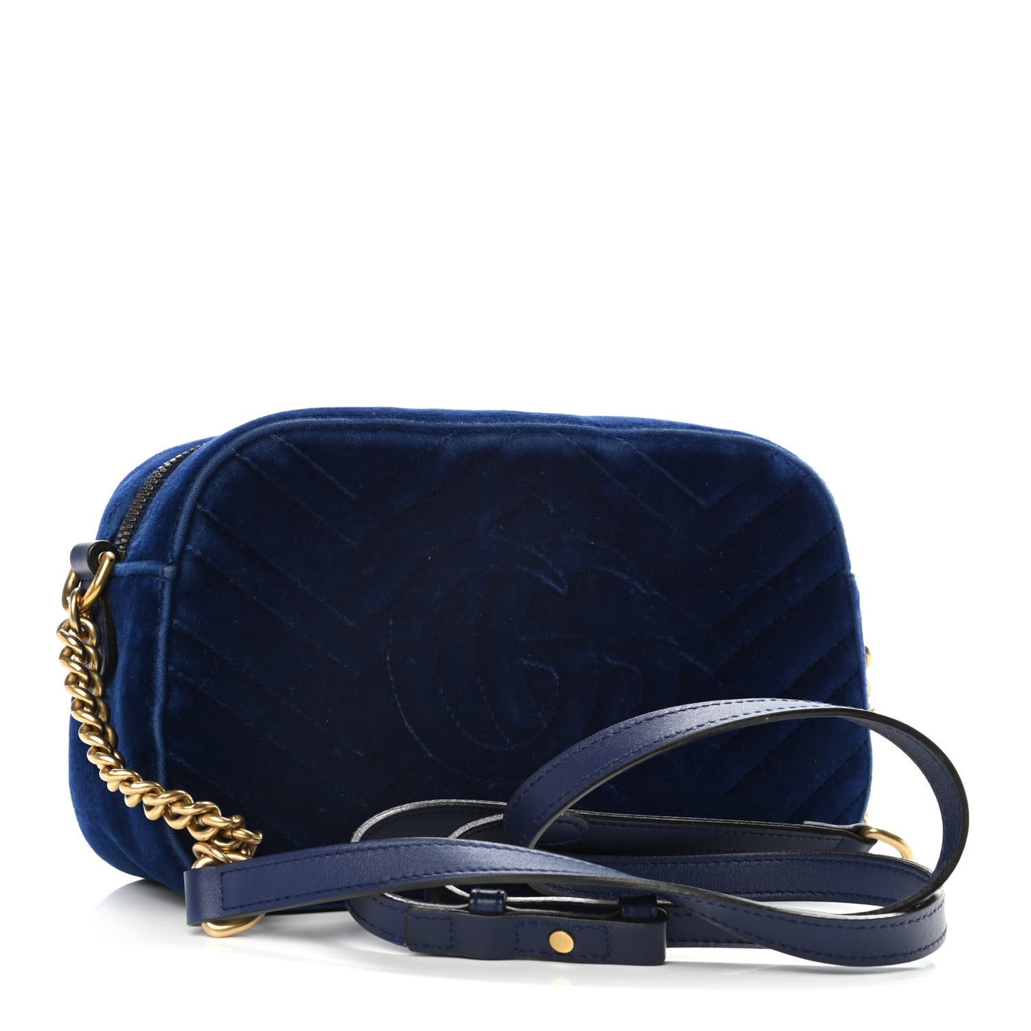 Velvet Matelasse Small GG Marmont Chain Shoulder Bag Cobalt