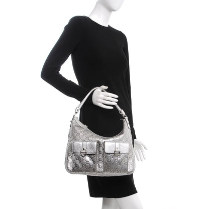 Gucci Metallic Guccissima Pocket Hobo Silver 2 of 14