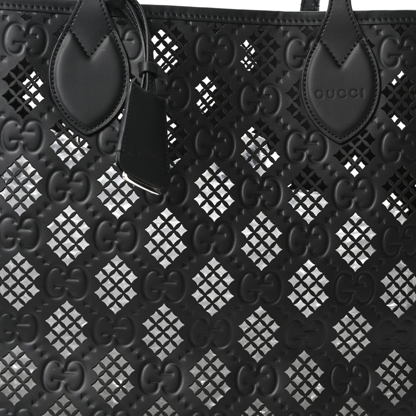 Calfskin GG Monogram Diamond Cut Medium Ophidia Tote Bag Black