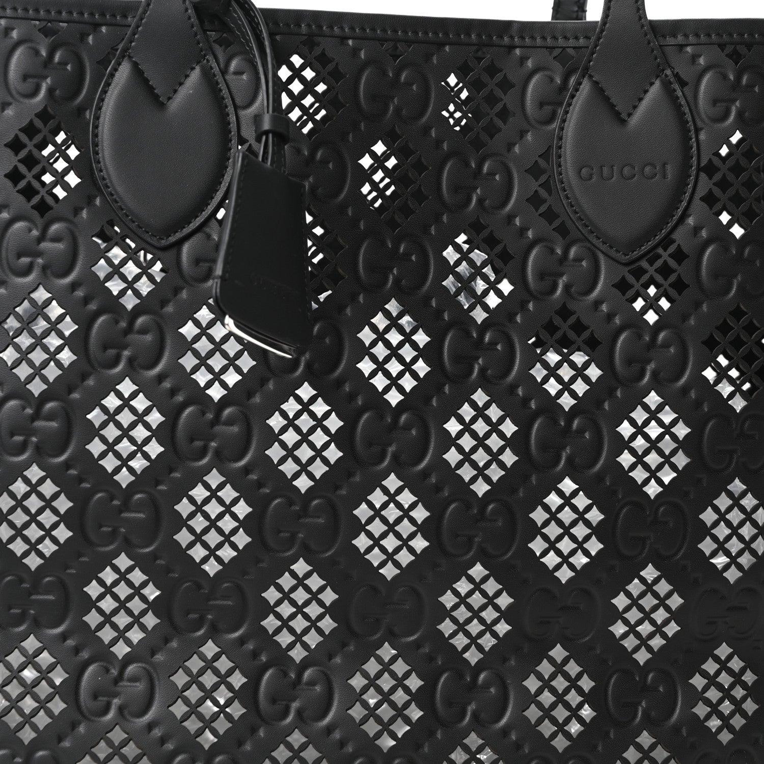 Gucci Calfskin GG Monogram Diamond Cut Medium Ophidia Tote Bag Black 8 of 10