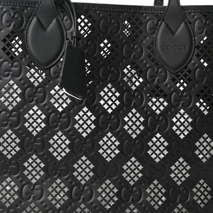 Gucci Calfskin GG Monogram Diamond Cut Medium Ophidia Tote Bag Black 8 of 10
