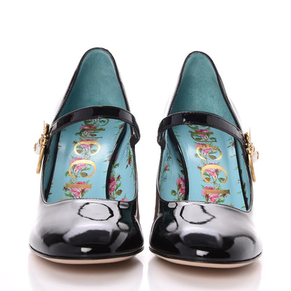 Gucci Vernice Crystal Lois Bee Mary Jane Pumps 37 Black 2 of 11