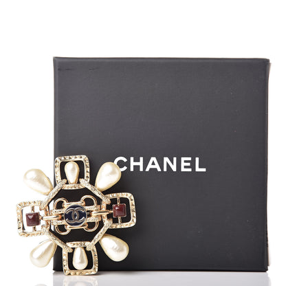 Chanel Metal Resin Gripoix Pearl CC Brooch Multicolor Light Gold 5 of 5