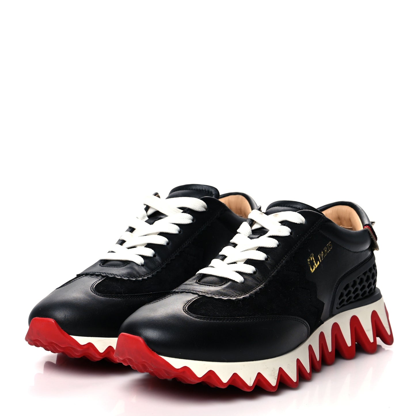 Calfskin Suede Patent Womens Loubishark Sneakers 40 Black Loubi Red