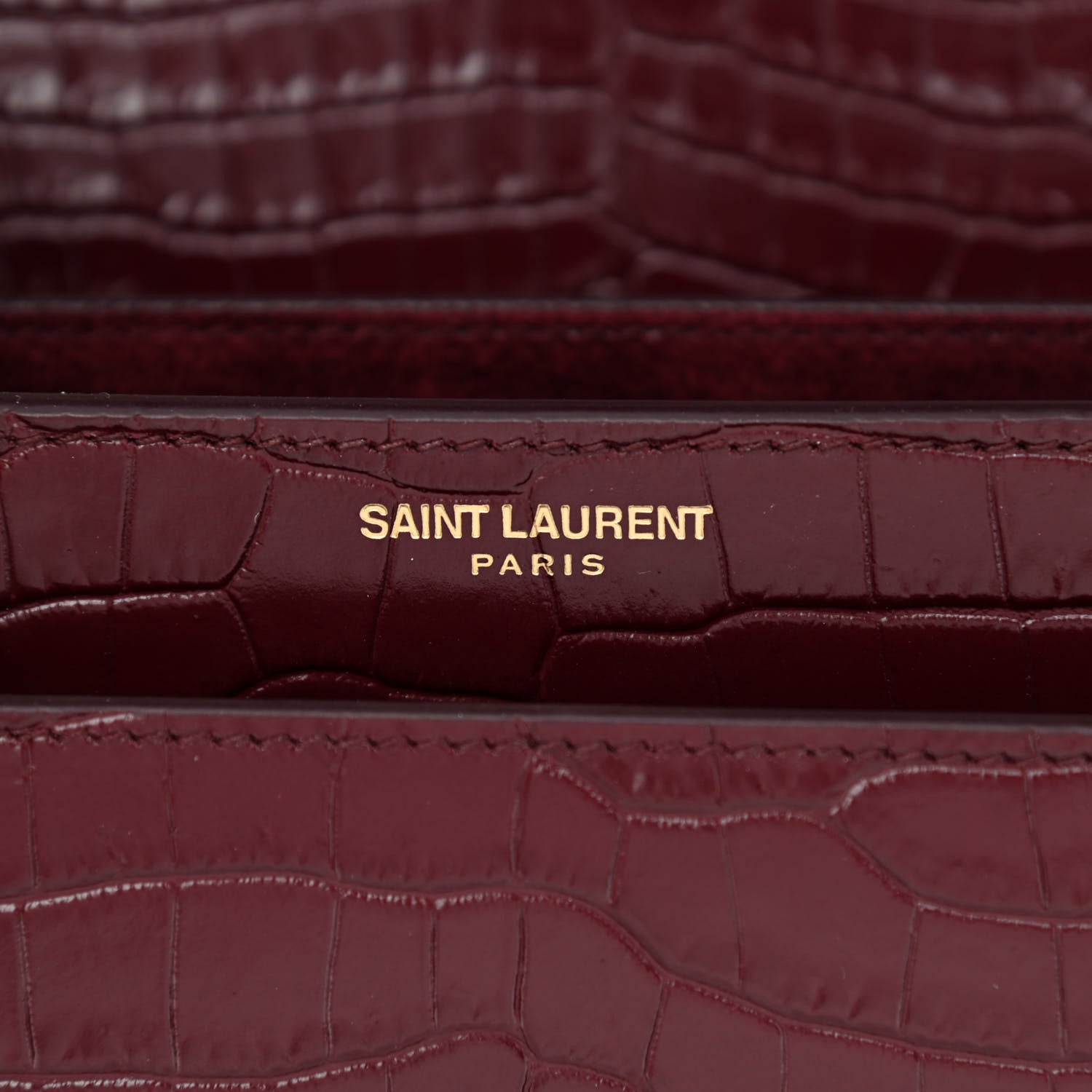 Saint Laurent Calfskin Crocodile Embossed Medium Monogram Sunset Rouge Legion 5 of 8