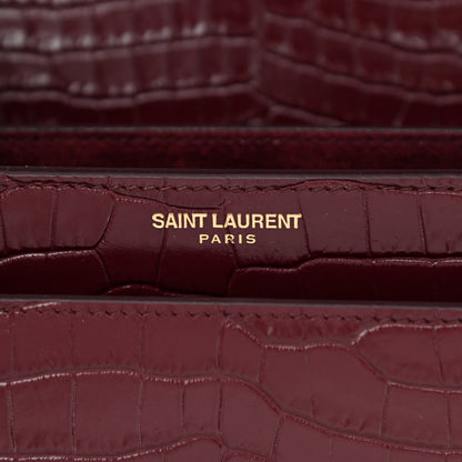 Saint Laurent Calfskin Crocodile Embossed Medium Monogram Sunset Rouge Legion 5 of 8