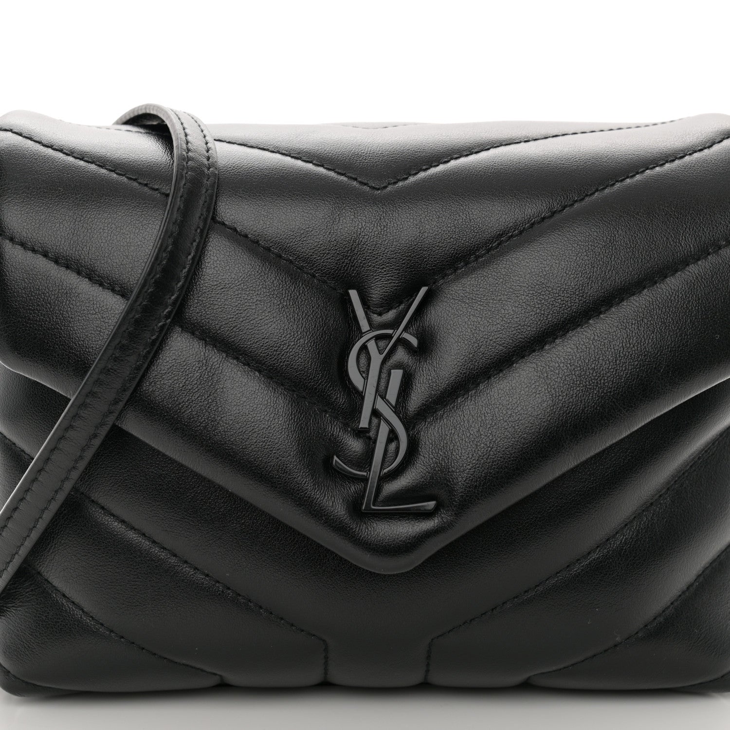 Saint Laurent Calfskin Y Quilted Monogram Monochrome Toy Loulou Crossbody Bag Black 5 of 10