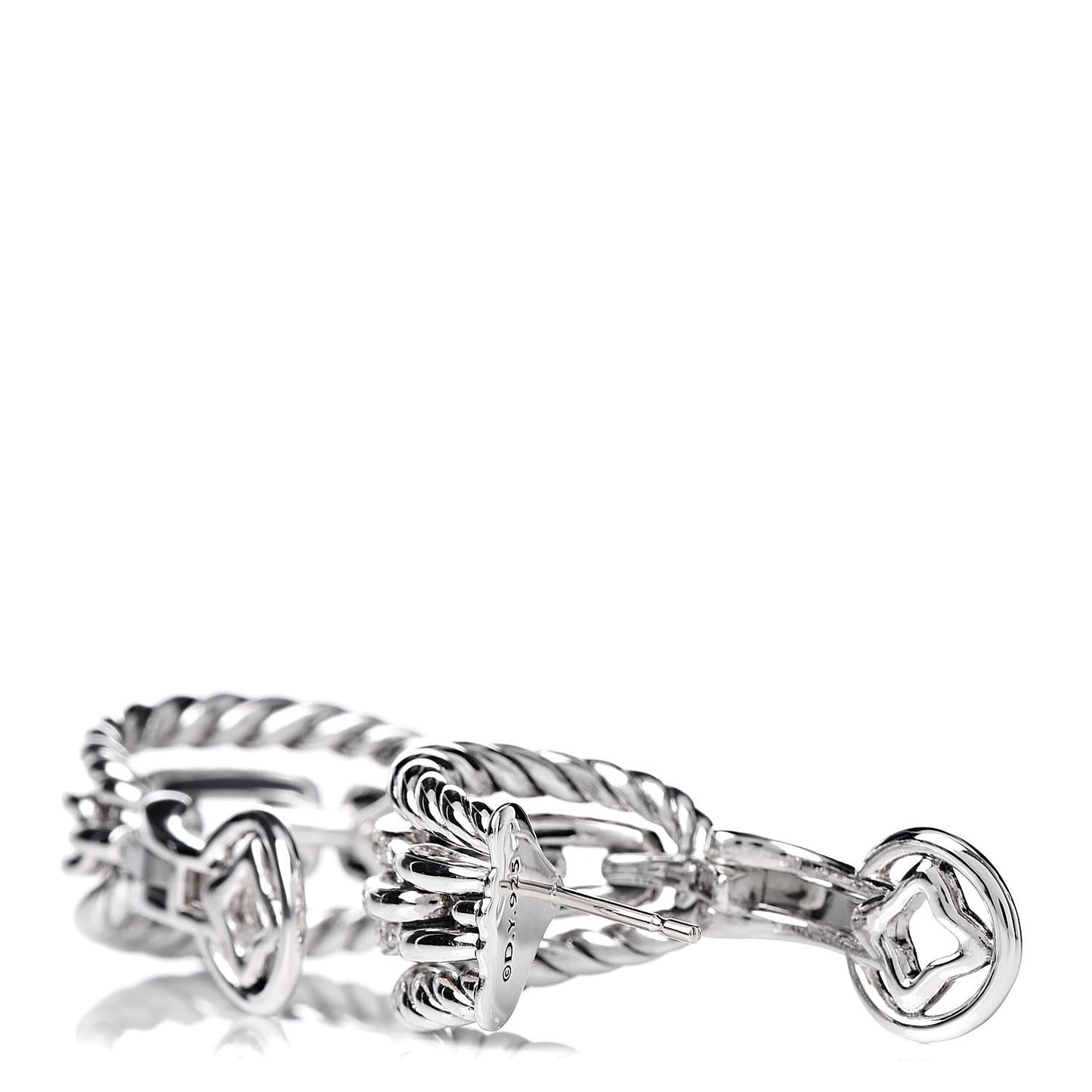 Sterling Silver Diamond Wellesley Link Hoop Earrings