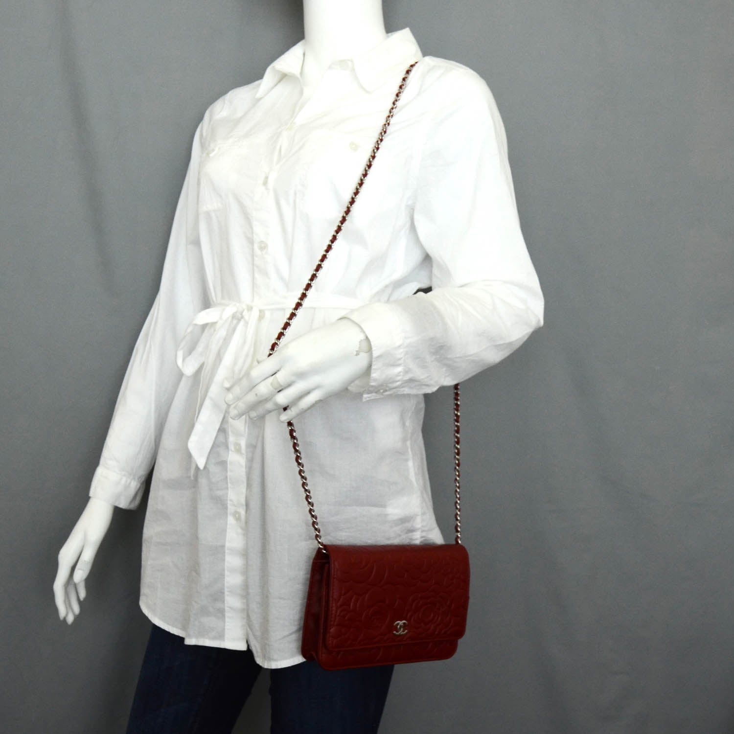 Chanel Lambskin Camellia Wallet on Chain WOC Red 3 of 13