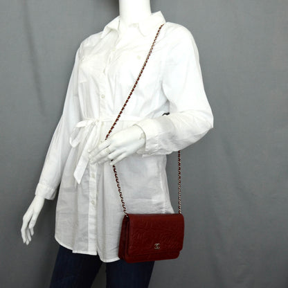 Chanel Lambskin Camellia Wallet on Chain WOC Red 3 of 13