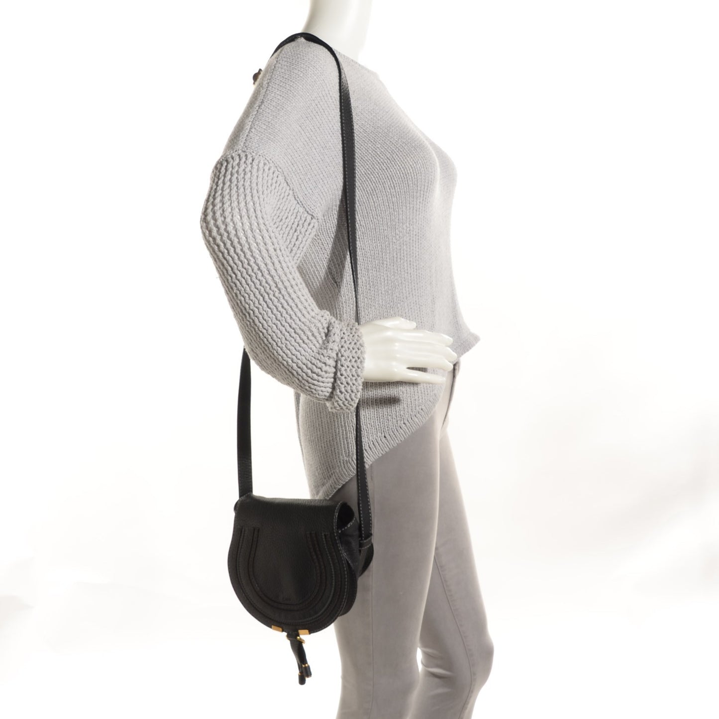 Calfskin Mini Marcie Round Crossbody Bag Black