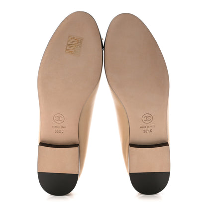 Chanel Lambskin Cap Toe CC Ballerina Flats 38.5 Beige Black 6 of 10