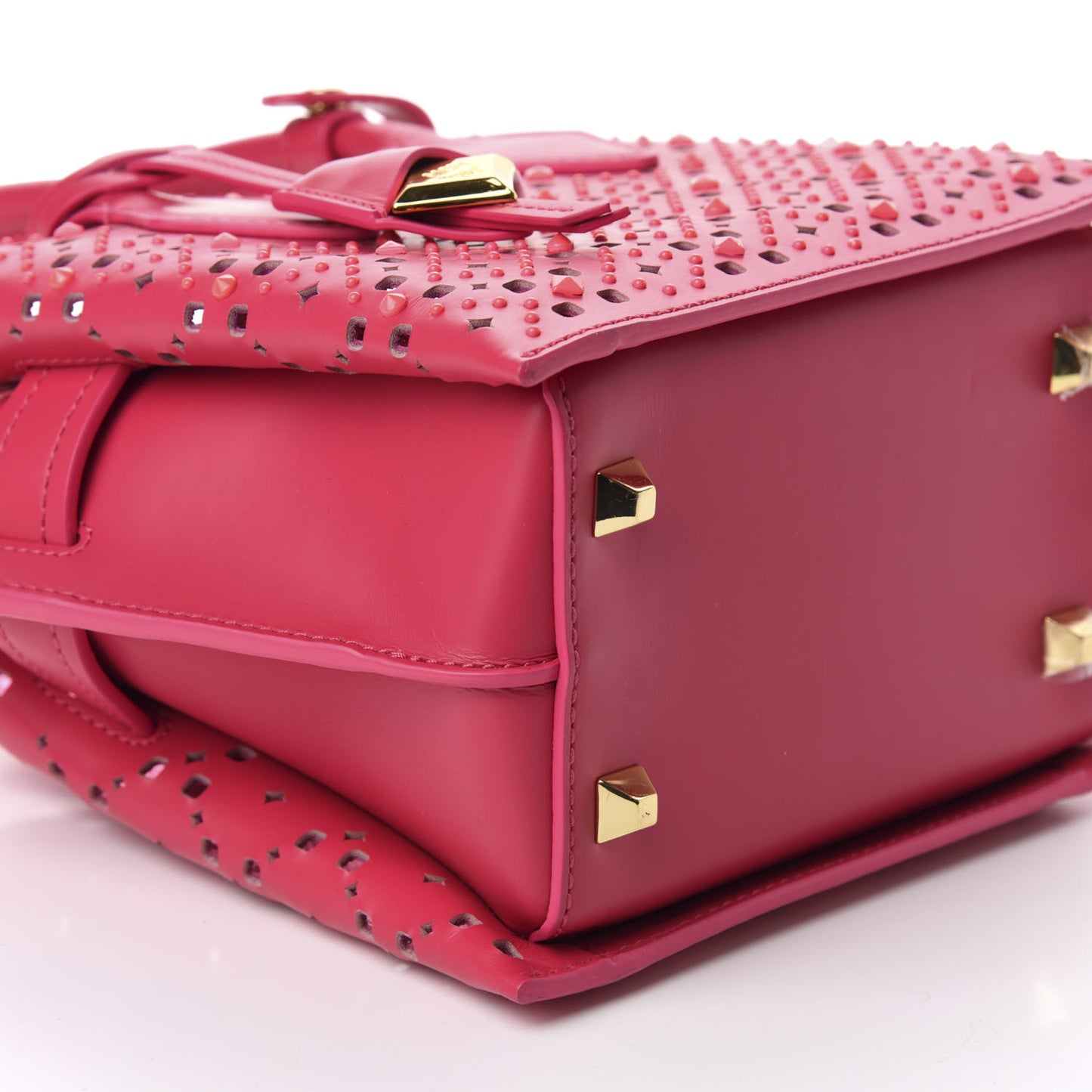 Perforated Calfskin Studded Mini Milla Tote Sugar Pink