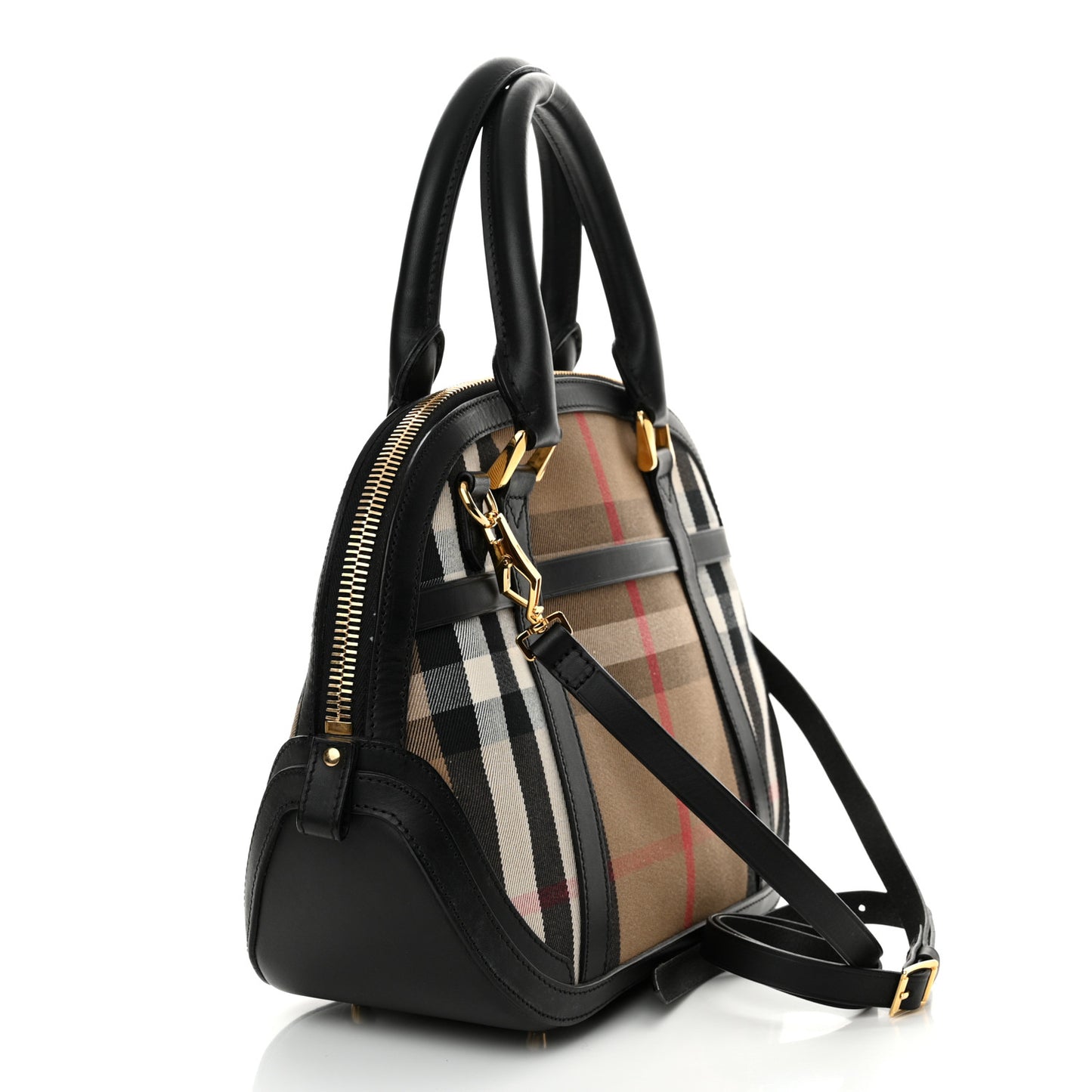 Bridle Calfskin House Check Small Orchard Bowling Bag Black