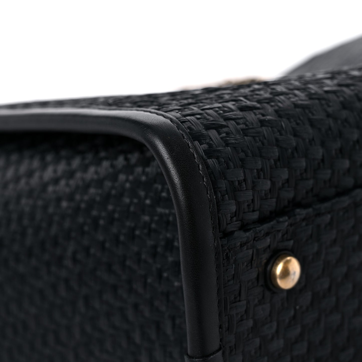 Straw Raffia Calfskin Chain Small Deauville Tote Black