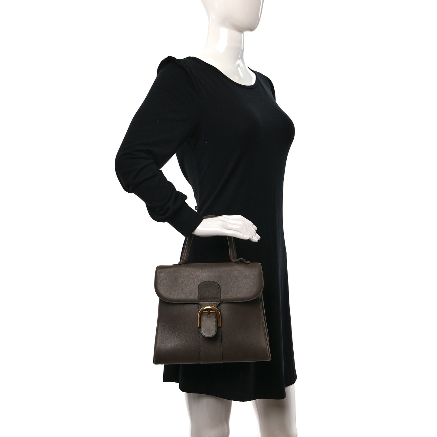 Grained Calfskin MM Brillant Satchel Smoked Brown