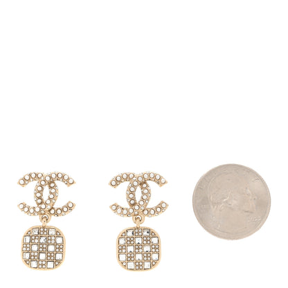 Chanel Pearl Baguette Crystal CC Drop Earrings Gold 2 of 5