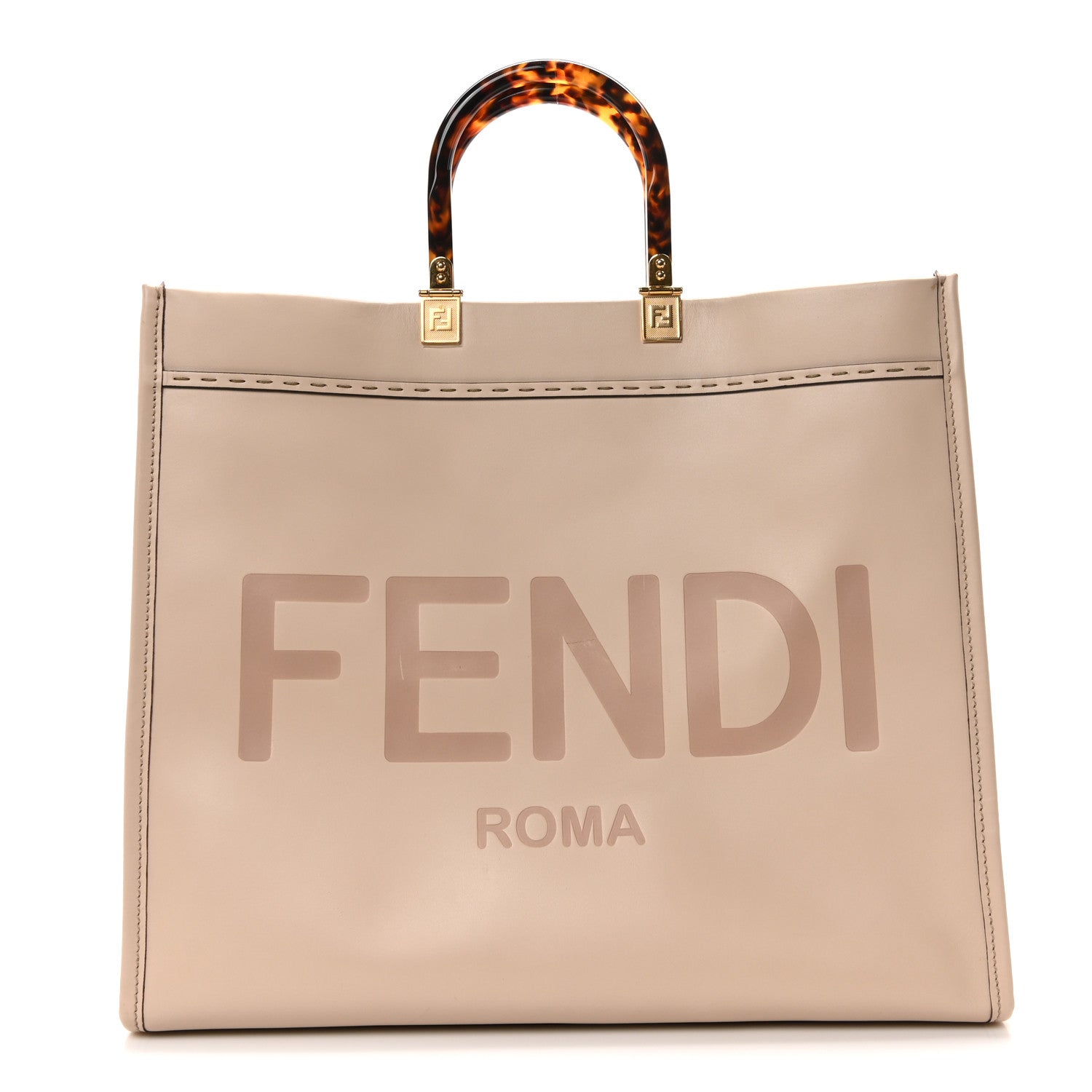 Fendi Vitello King Plexiglass Logo Embossed Large Fendi Sunshine Shopper Tote Light Rose 1 of 9