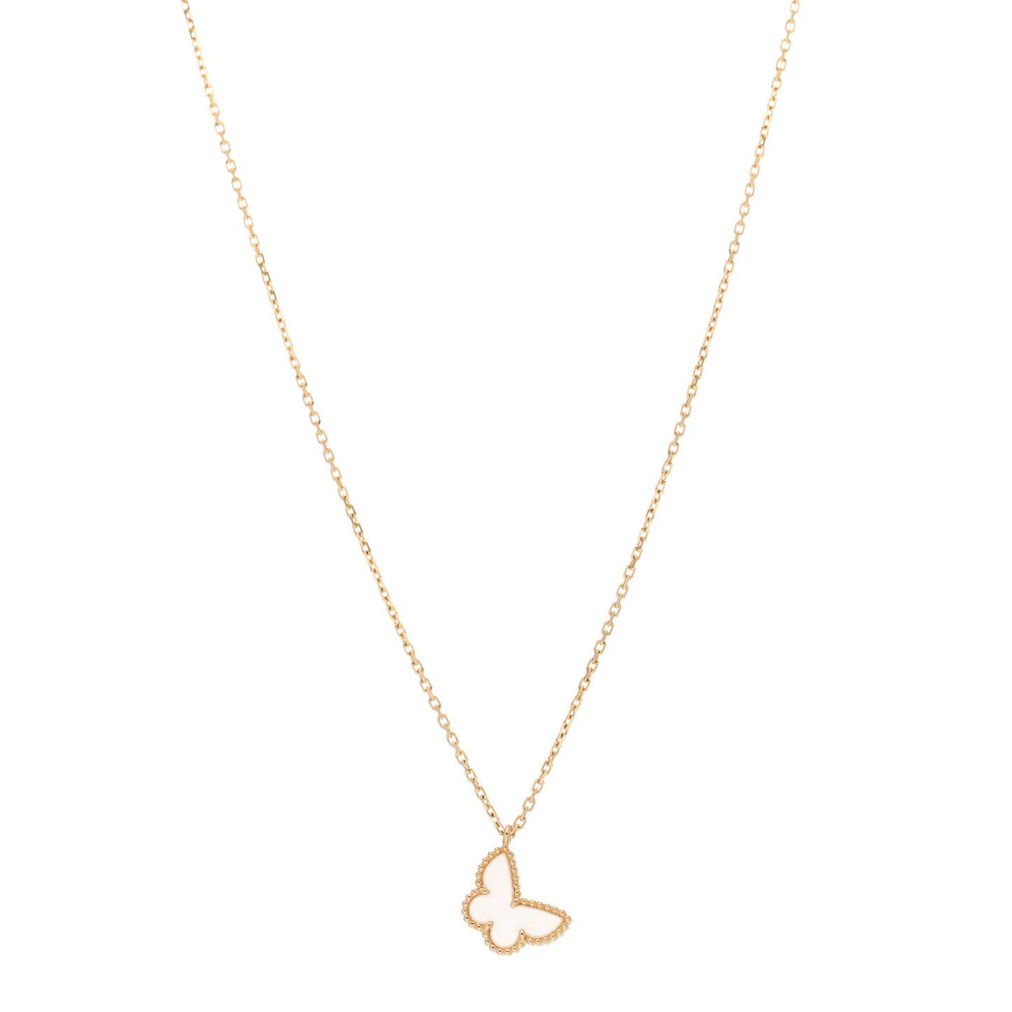 18K Yellow Gold Mother of Pearl Sweet Alhambra Butterfly Pendant Necklace