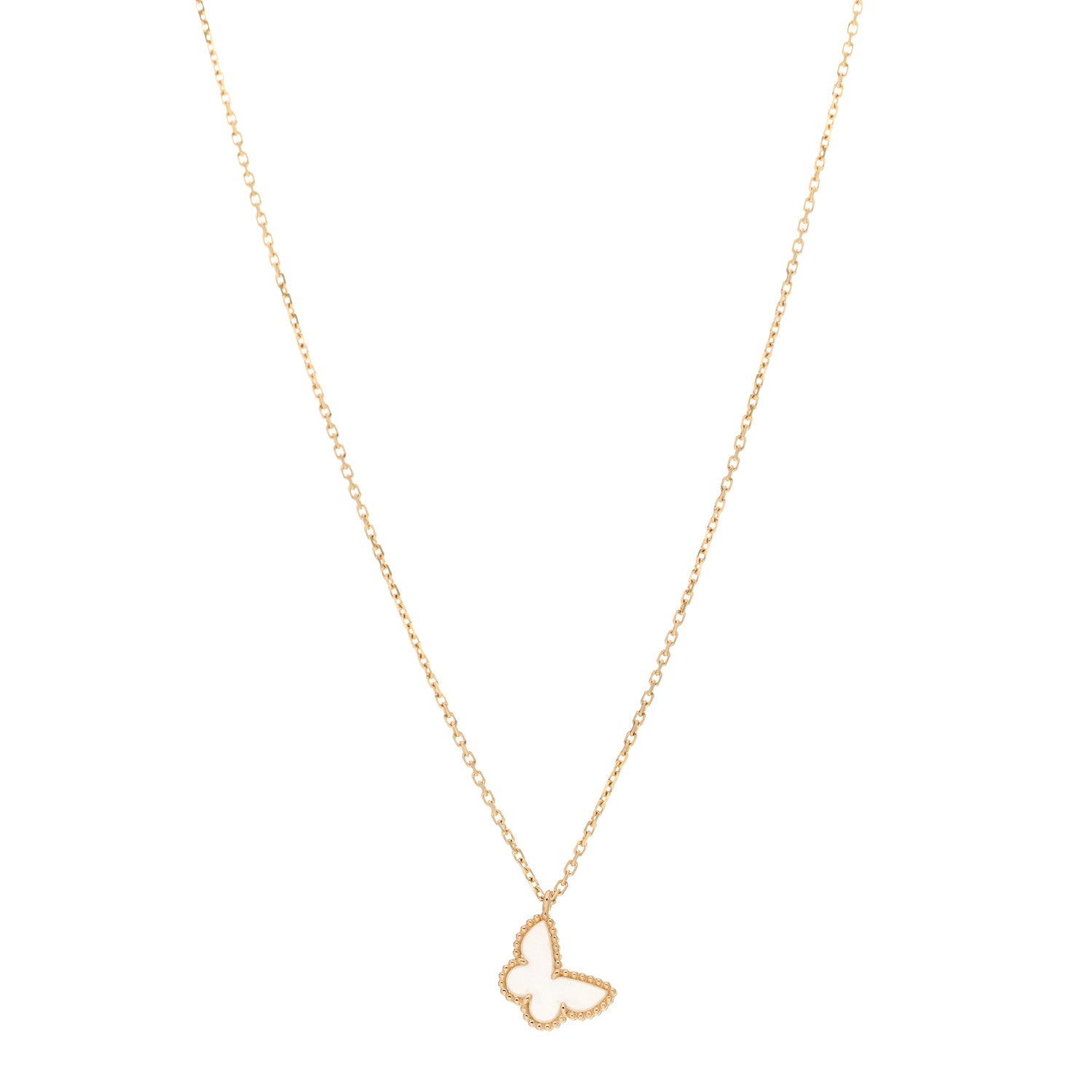 Van Cleef & Arpels 18K Yellow Gold Mother of Pearl Sweet Alhambra Butterfly Pendant Necklace 1 of 5