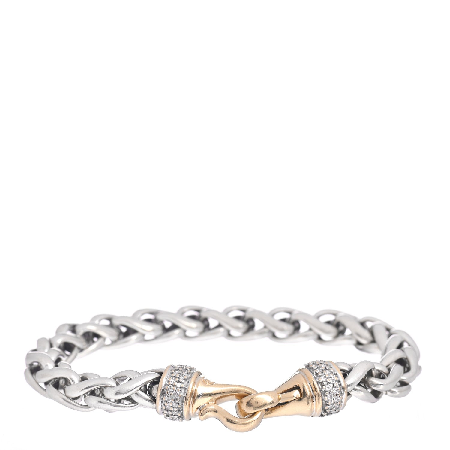 David Yurman Sterling Silver 18K Yellow Gold Diamond Wheat Buckle Bracelet 1 of 4