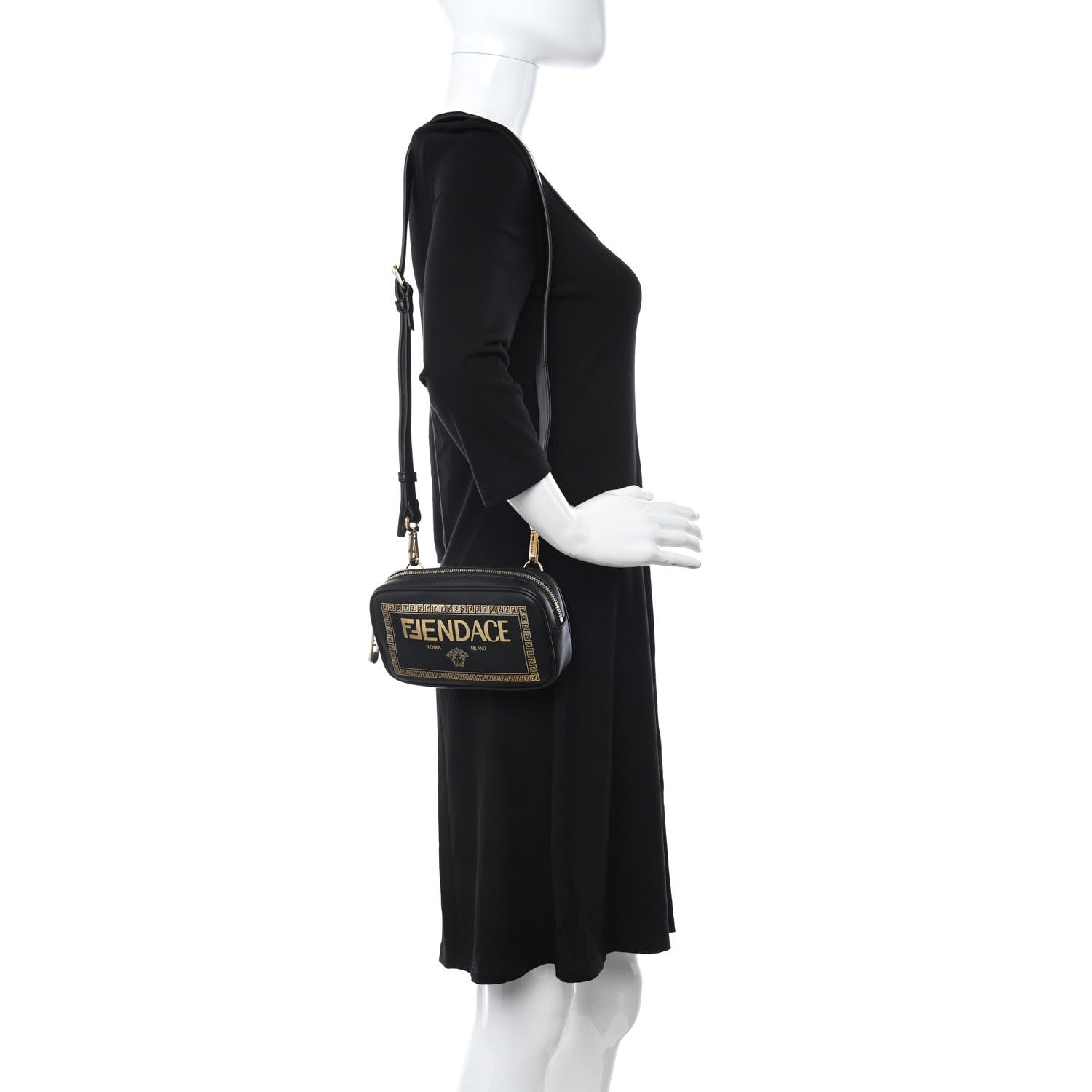 Fendi X VERSACE Vitello Cover Fendace Medusa Small Camera Case Black Gold 2 of 9