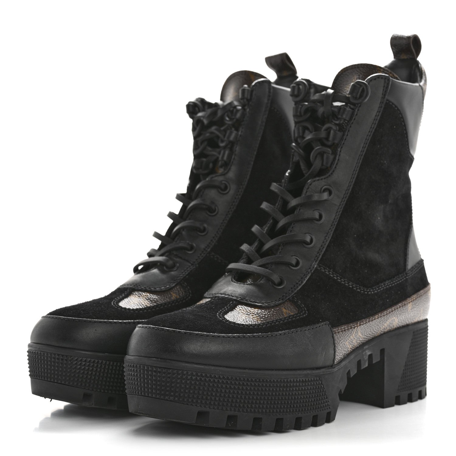 Louis Vuitton Suede Calfskin Monogram Laureate Platform Desert Boots 38 Black 4 of 11