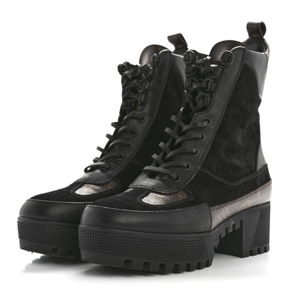 Louis Vuitton Suede Calfskin Monogram Laureate Platform Desert Boots 38 Black 4 of 11