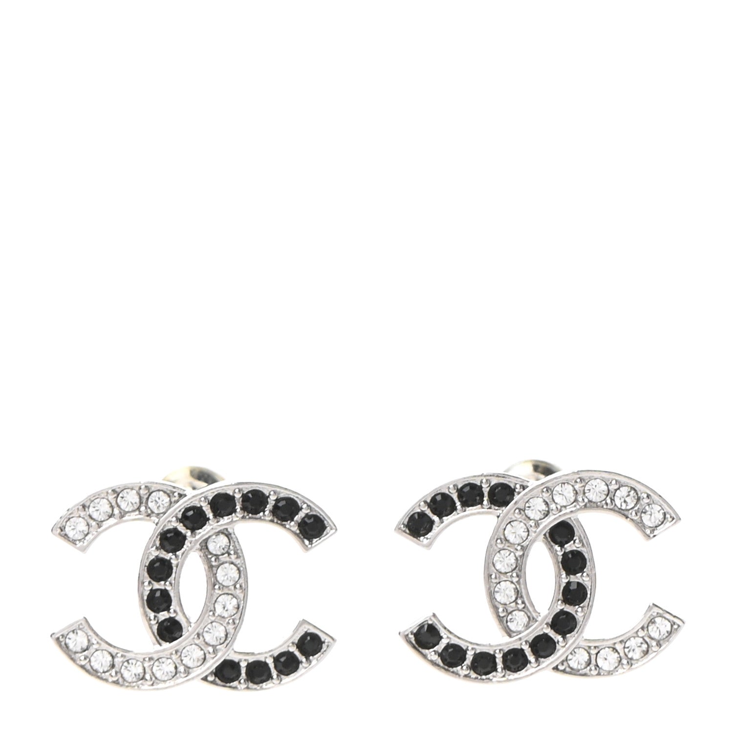Chanel Crystal CC Earrings Silver Black 1 of 4