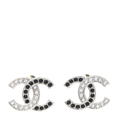 Chanel Crystal CC Earrings Silver Black 1 of 4