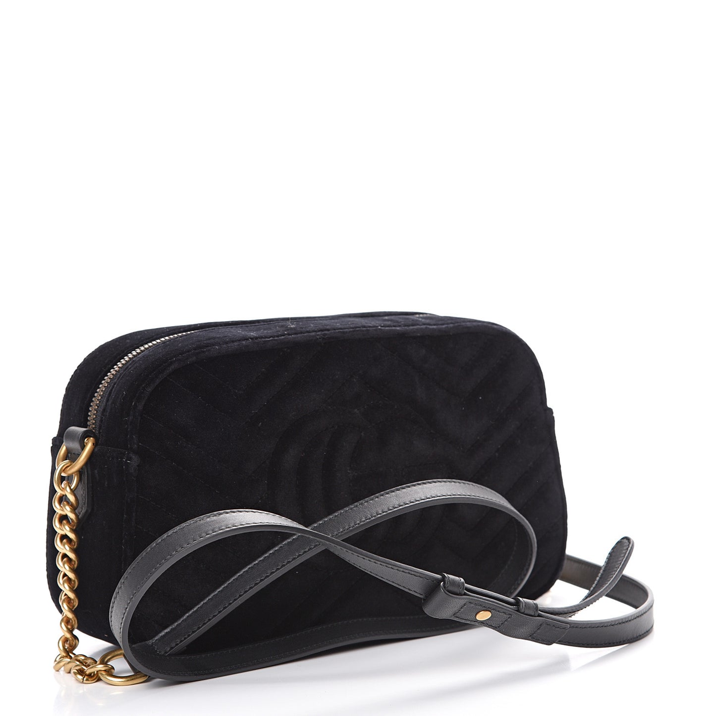 Velvet Matelasse Deer Embroidered Small GG Marmont Chain Shoulder Bag Black
