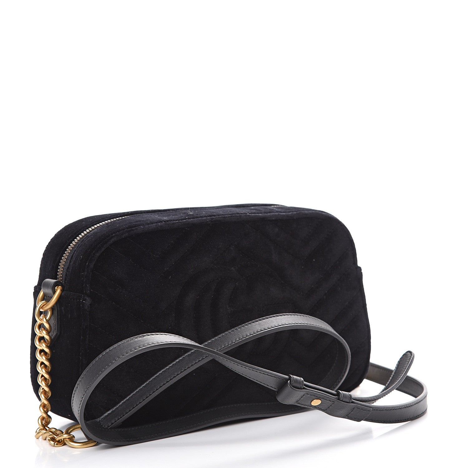 Gucci Velvet Matelasse Deer Embroidered Small GG Marmont Chain Shoulder Bag Black 2 of 10