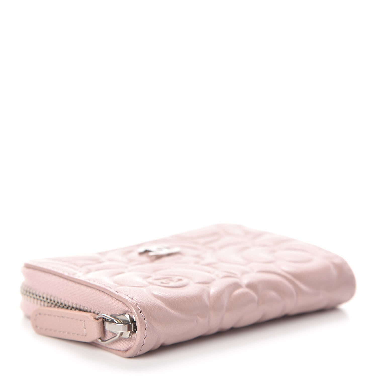 Chanel Goatskin Camellia Embossed Zip Coin Purse Light Pink 4 of 8