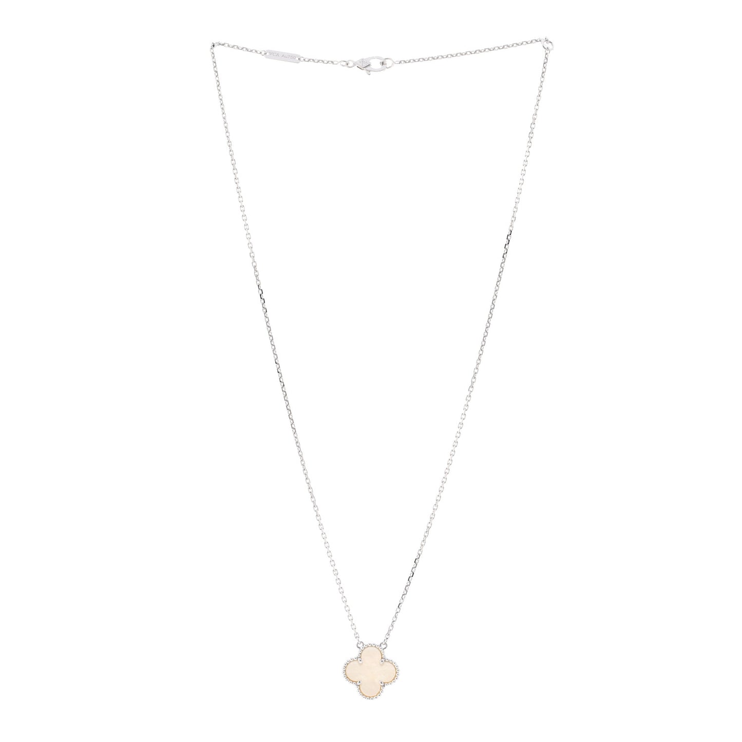 18K White Gold Mother Of Pearl Vintage Alhambra Pendant Necklace