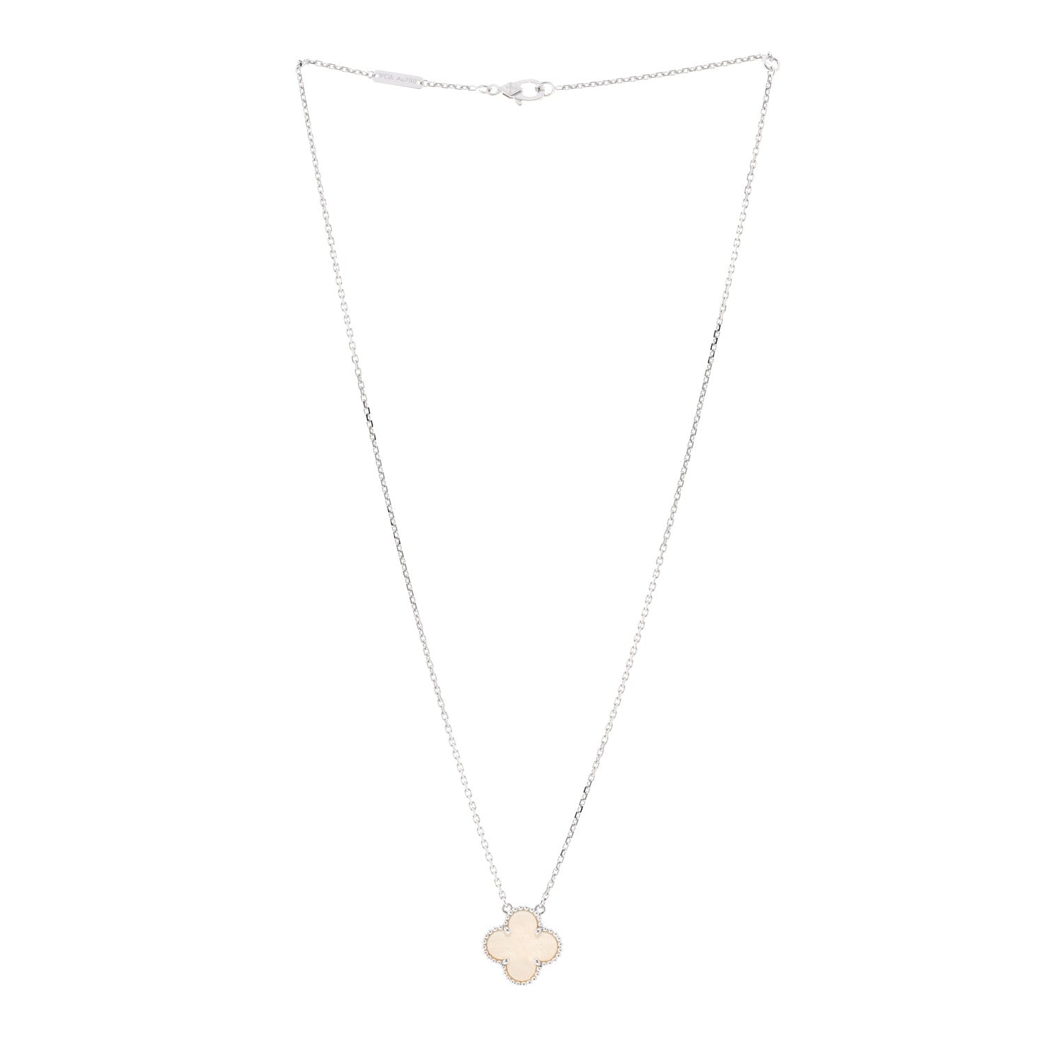 Van Cleef & Arpels 18K White Gold Mother Of Pearl Vintage Alhambra Pendant Necklace 3 of 5