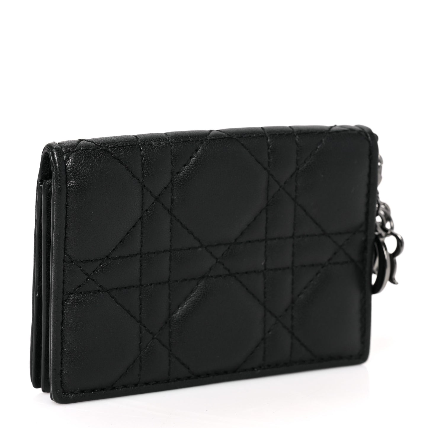 Lambskin Cannage Small Lady Dior Flap Card Holder Black