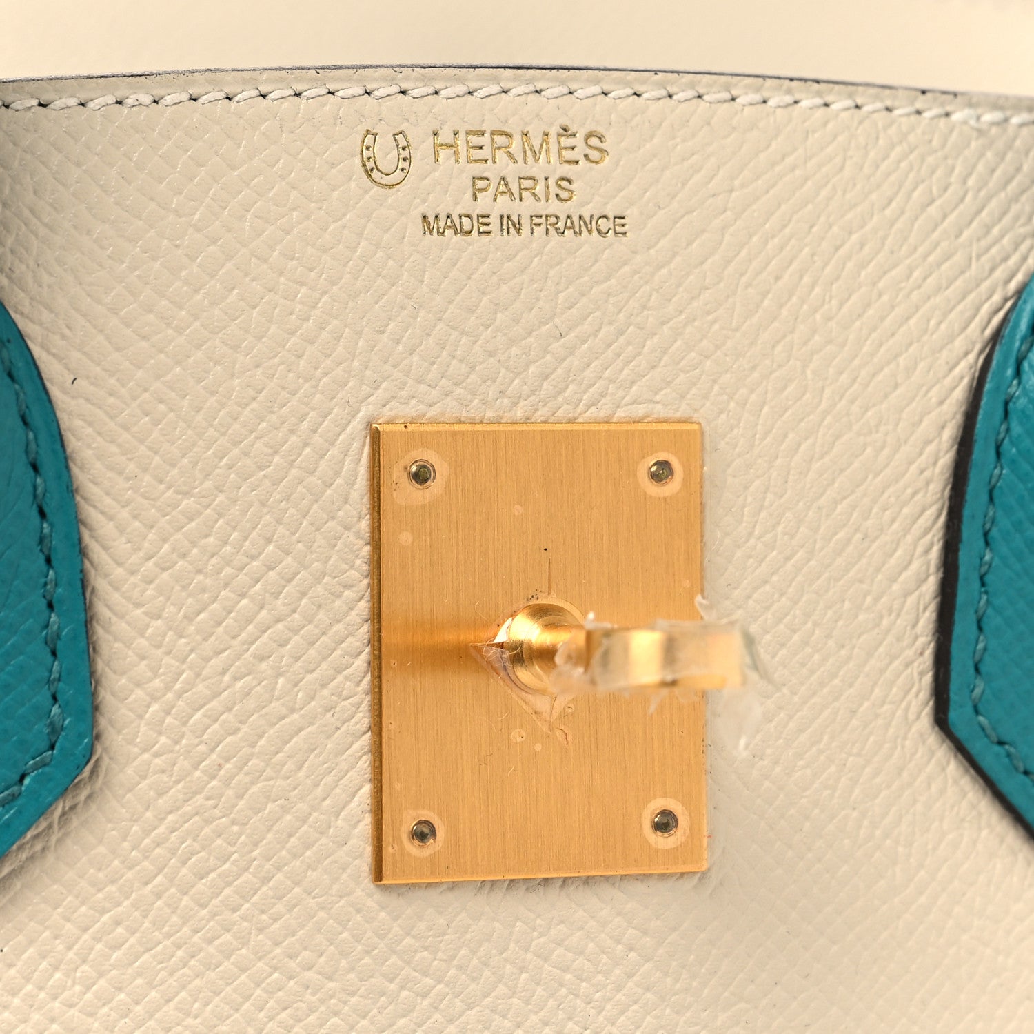 Hermes Epsom Horseshoe Bi Color Birkin 30 Craie Bleu Paon 6 of 13