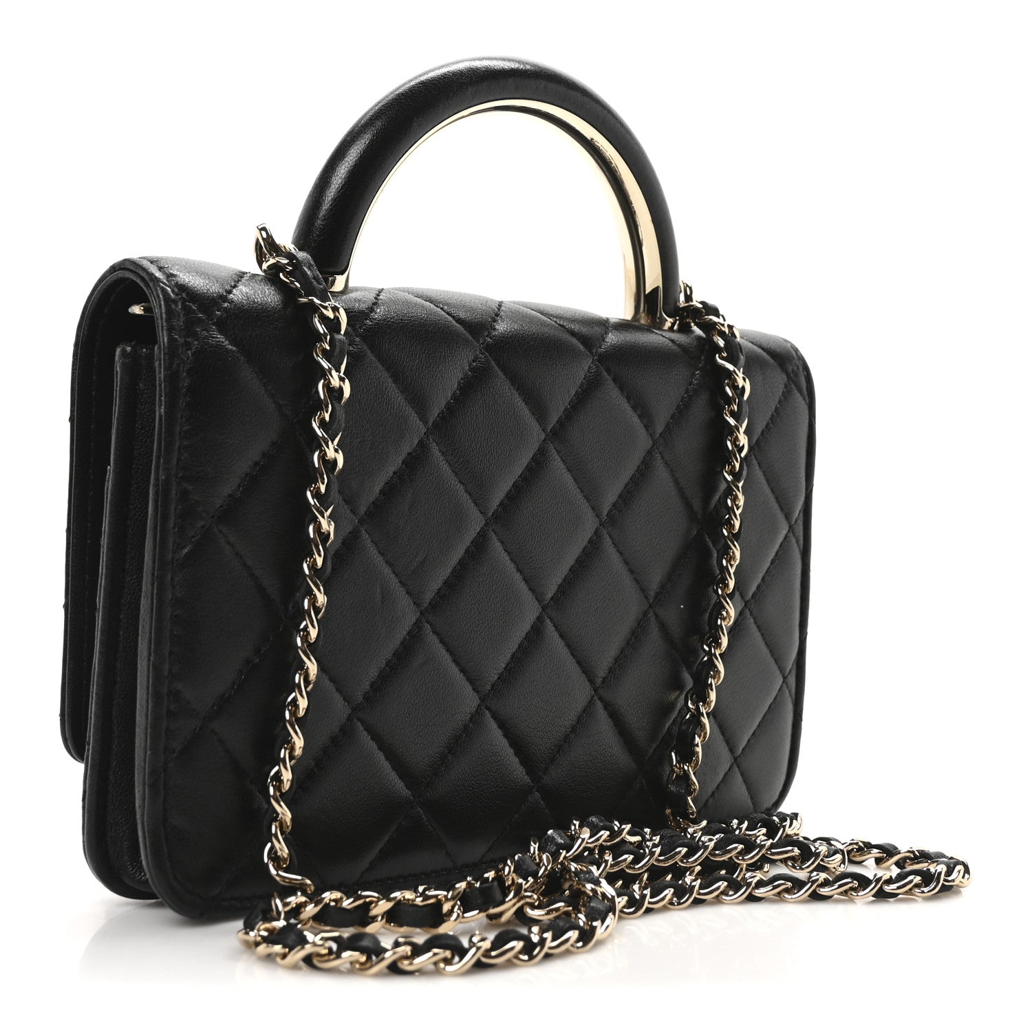 Chanel Lambskin Quilted Top Handle Wallet On Chain WOC Black 3 of 11