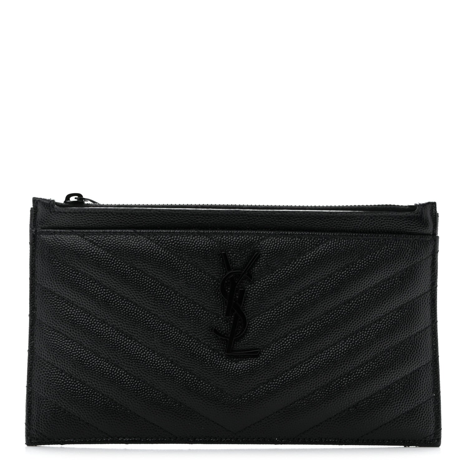 Saint Laurent Grain De Poudre Chevron Monogram Monochrome Bill Pouch Black 1 of 8