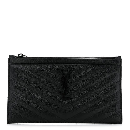 Saint Laurent Grain De Poudre Chevron Monogram Monochrome Bill Pouch Black 1 of 8