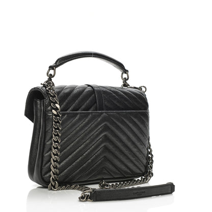 Saint Laurent Sheepskin Matelasse Chevron Monogram Medium College Bag Black 3 of 8