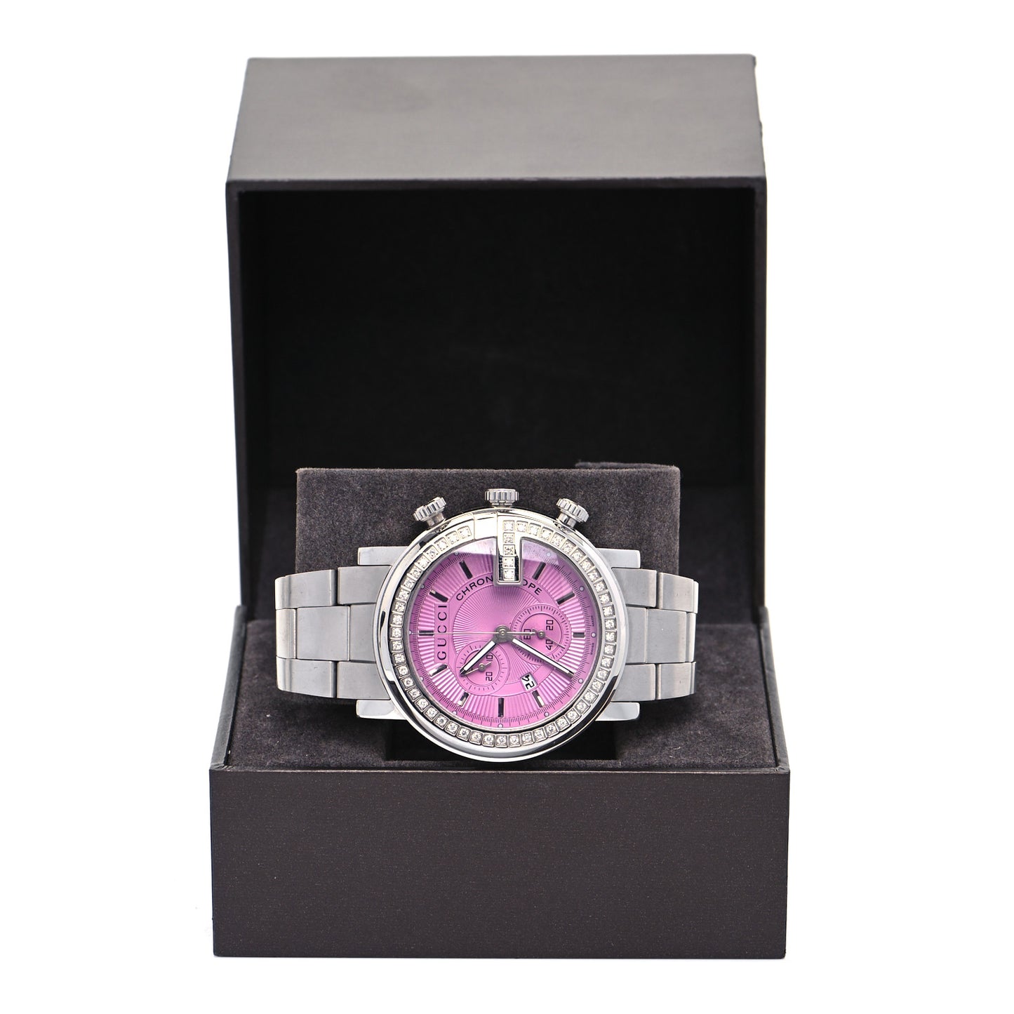 Stainless Steel Diamond Bezel 44mm G-Chrono Quartz Watch Pink