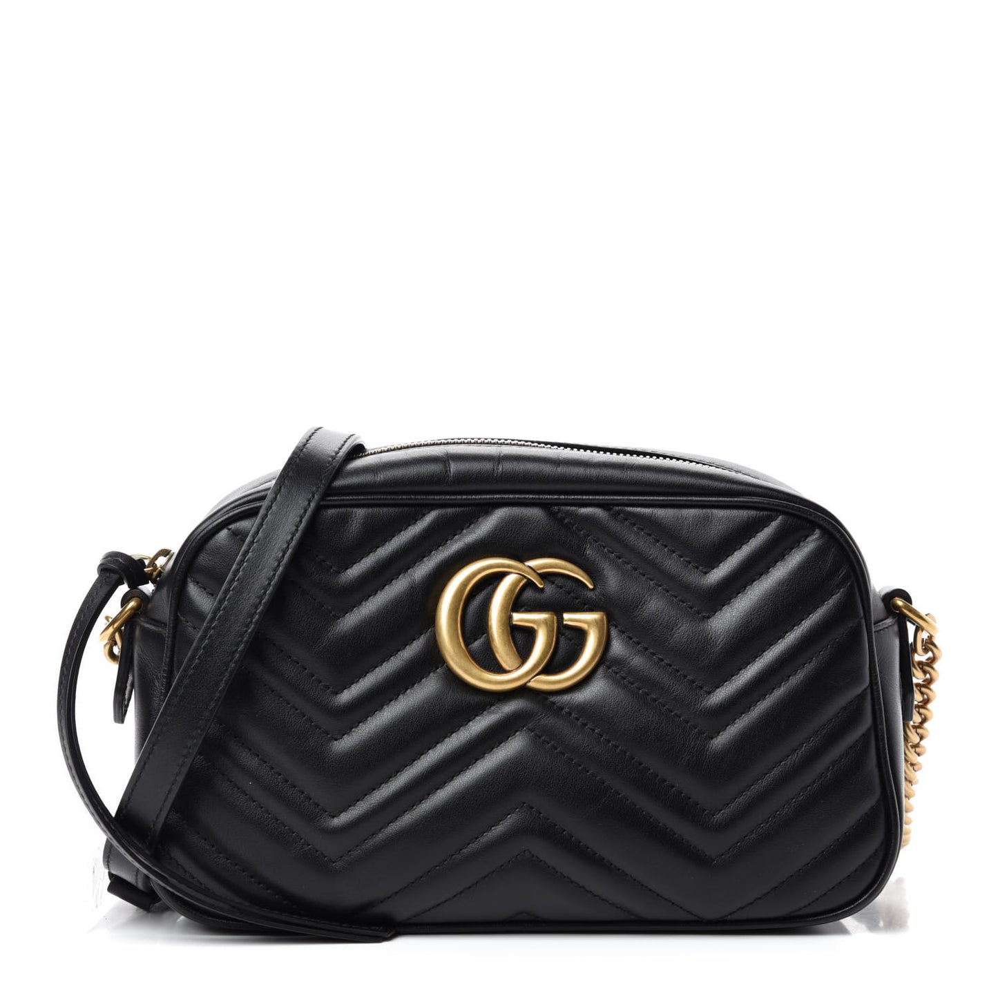 Calfskin Matelasse Small GG Marmont Chain Shoulder Bag Black