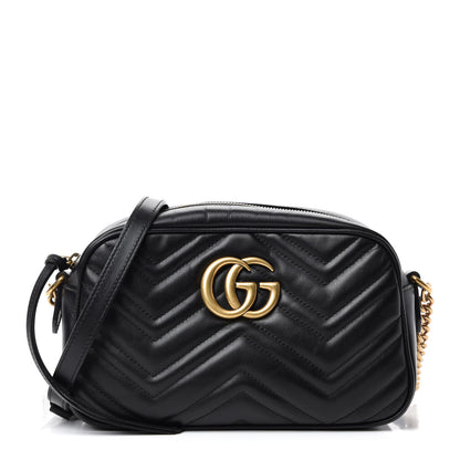 Gucci Calfskin Matelasse Small GG Marmont Chain Shoulder Bag Black 1 of 12